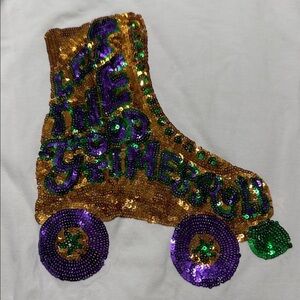 Mardi Gras let the good times roll Sequin Roller Skate Graphic Tee